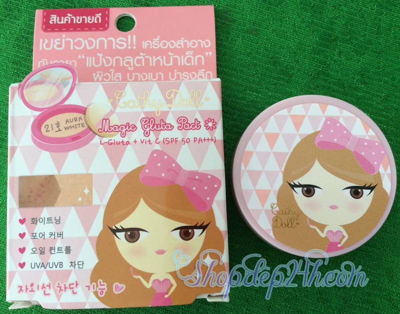 Phấn phủ Cathy Doll 2 loại hồng xanh magic L-Gluta Pact + Vit C spf 50PA+++